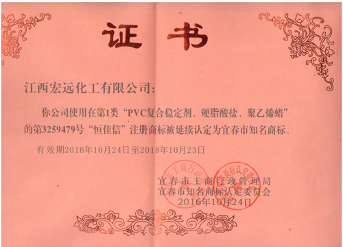 公司“恒佳信”被評為市商標(biāo)